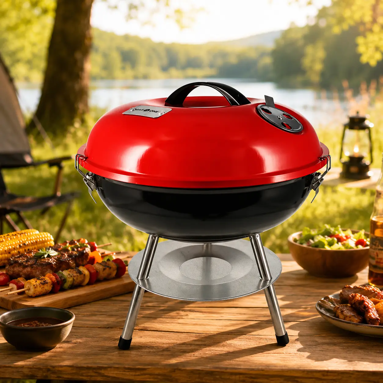 Gas One – 14-inch Portable Barbecue Grill with 3-Point Locking Lid for Heat Preservation – Dual Venting System – Small Charcoal Grill for Backyard, Camping, Boat