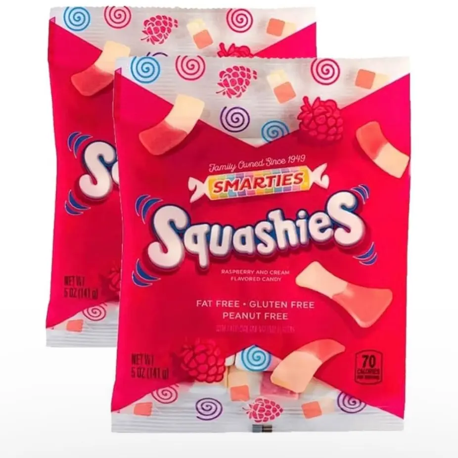 Smarties Squashies Foam Marshmallows Gummies Candy Gluten Free Gummy Candy Bulk Peanut Free - Raspberries Flavored 5 oz Candy Bags (Pack of 2)
