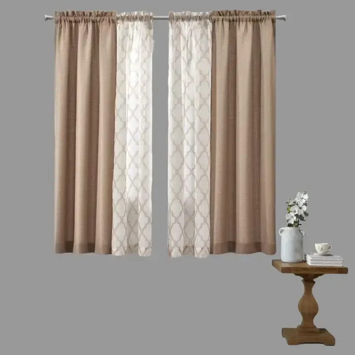 Transform your space with the Mainstays 4-Piece Curtain & Sheer Set in Tan (27.5" x 63") for a cozy, light-filtering touch.