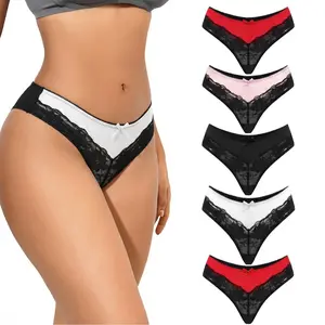 5PCS Soft Cotton Underwear for Women Breathable Lace Trim Panties Women's Hipster Underpants 5 Pack Everyday Comfort