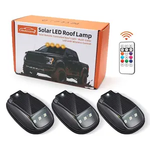 Solar Car Roof RGB Strobe Light With Remote Control Cab Signal Lamp Wireless Vibration & Constant-on Modes No Punch LED Truck Pickup Warning Lights for Camping Enhanced Night Visibility & Interior Lighting