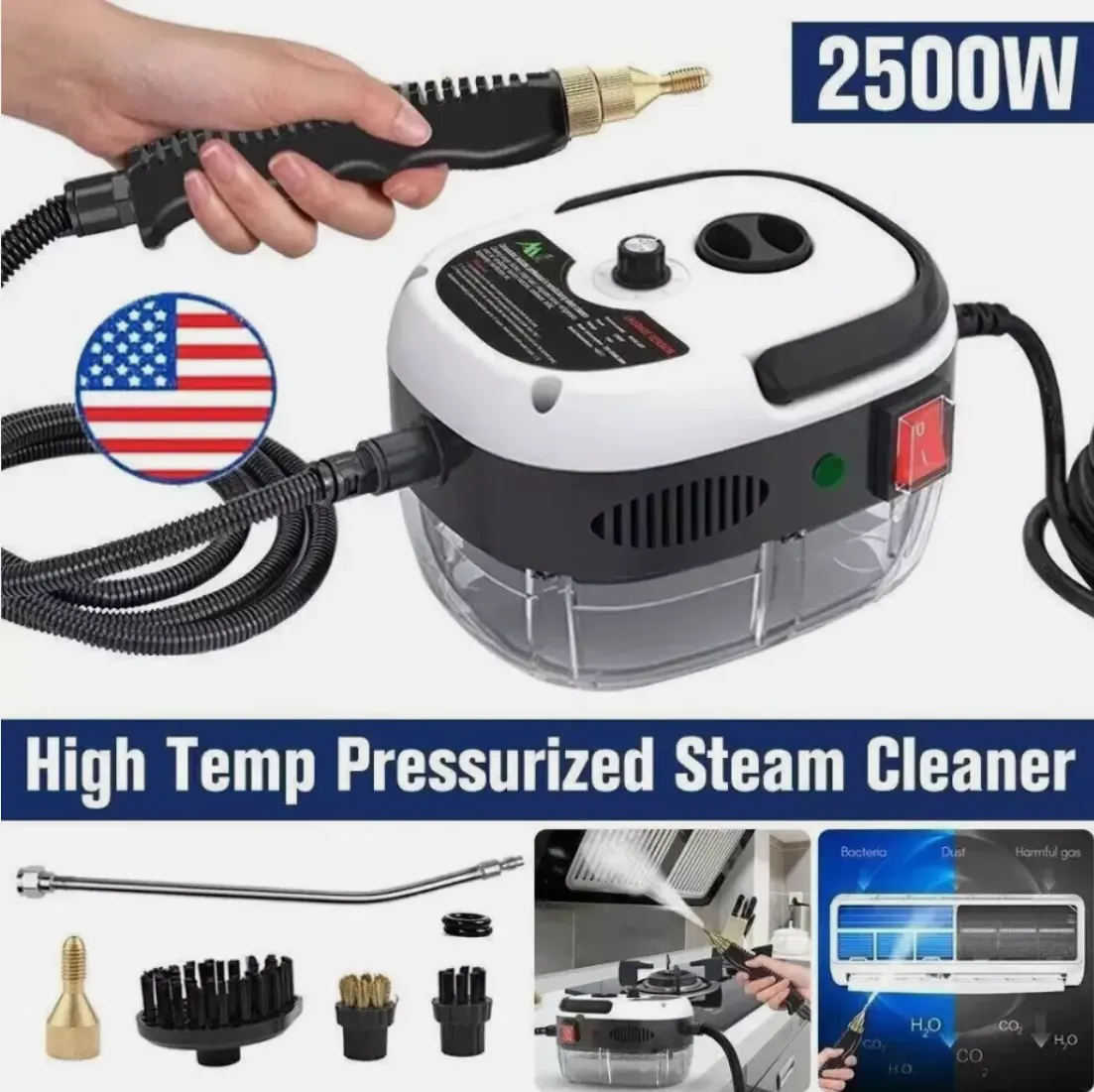 Handheld Spot Cleaner, 2500W High Pressure Steam Sanitizer with 6 Speeds, Portable ABS Machine for Chemical-Free Cleaning in Home, Car, and Kitchen