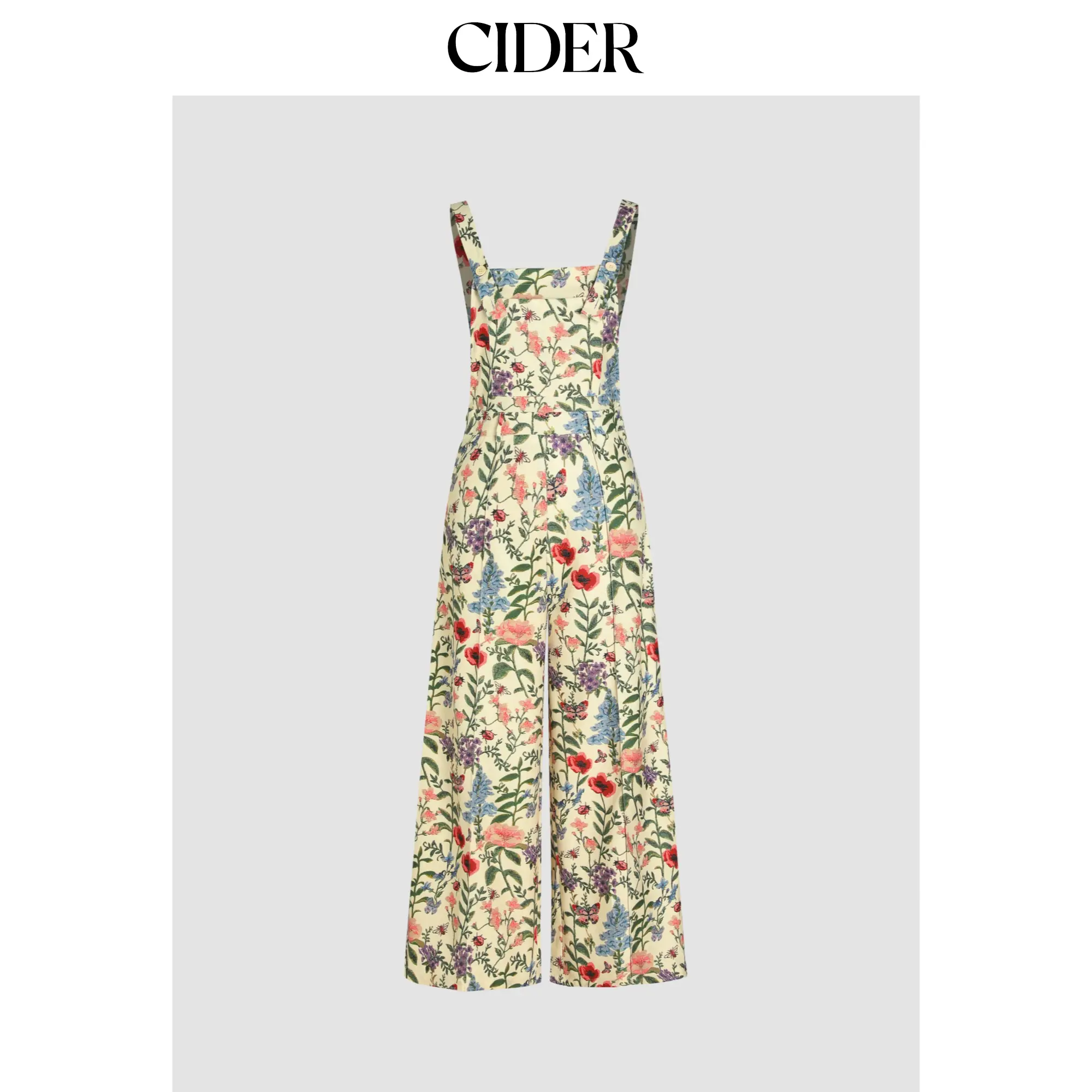 Cider [6 colors, size 2-26] Lightweight Corduroy Floral Button Wide Leg Jumpsuit