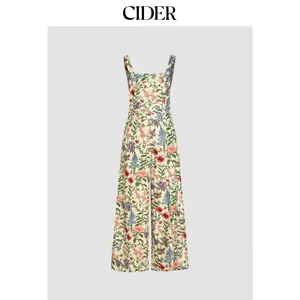 Cider [6 colors, size 2-26] Lightweight Corduroy Floral Button Wide Leg Jumpsuit