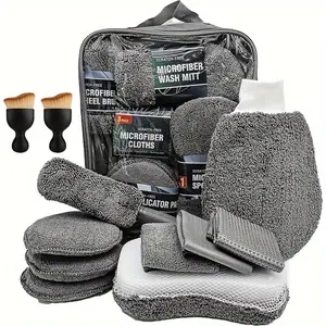 An 11pcs  Cleaning Kit That Includes a Tire Brush, Microfiber Cleaning Gloves, Scratch Removal Pads, And Detailing Sponges for Both Interior And Exterior Care, Making It an Excellent Choice for  Cleaning.Car cleaning Tool Set