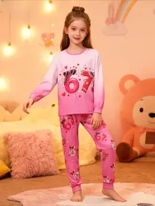Teenagers' Sleepwear Set, Share Kindness Love Fitted Design, Cartoon Pattern, All-Season Wear, Ideal Gift for Boys & Girls, Class Valentine's Day Present, Soft Casual Pajamas