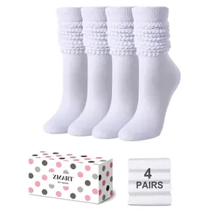 Zmart 4 Pairs White Scrunch Socks Women, Cotton Long High Tube Socks, Fun Cute White Slouch Socks for Women Girls, Fashion Vintage 80s Gifts, 90s Gifts White Socks  SwimWeek  summervibes