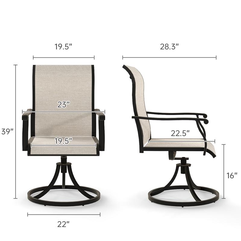 Outdoor Swivel Patio Dining Chairs Set of 2 360° Rocking Beige Textilene Mesh & Rust-Proof Steel 400 lb Capacity for Lawn Porch Garden