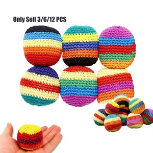 Random 3/6/12 PCS Hand-Made Knitted Hacky Sack Set, Colorful Crochet Footbag Juggling Balls, Soft Portable Coordination Training Toy for Beginners Outdoor Party Travel