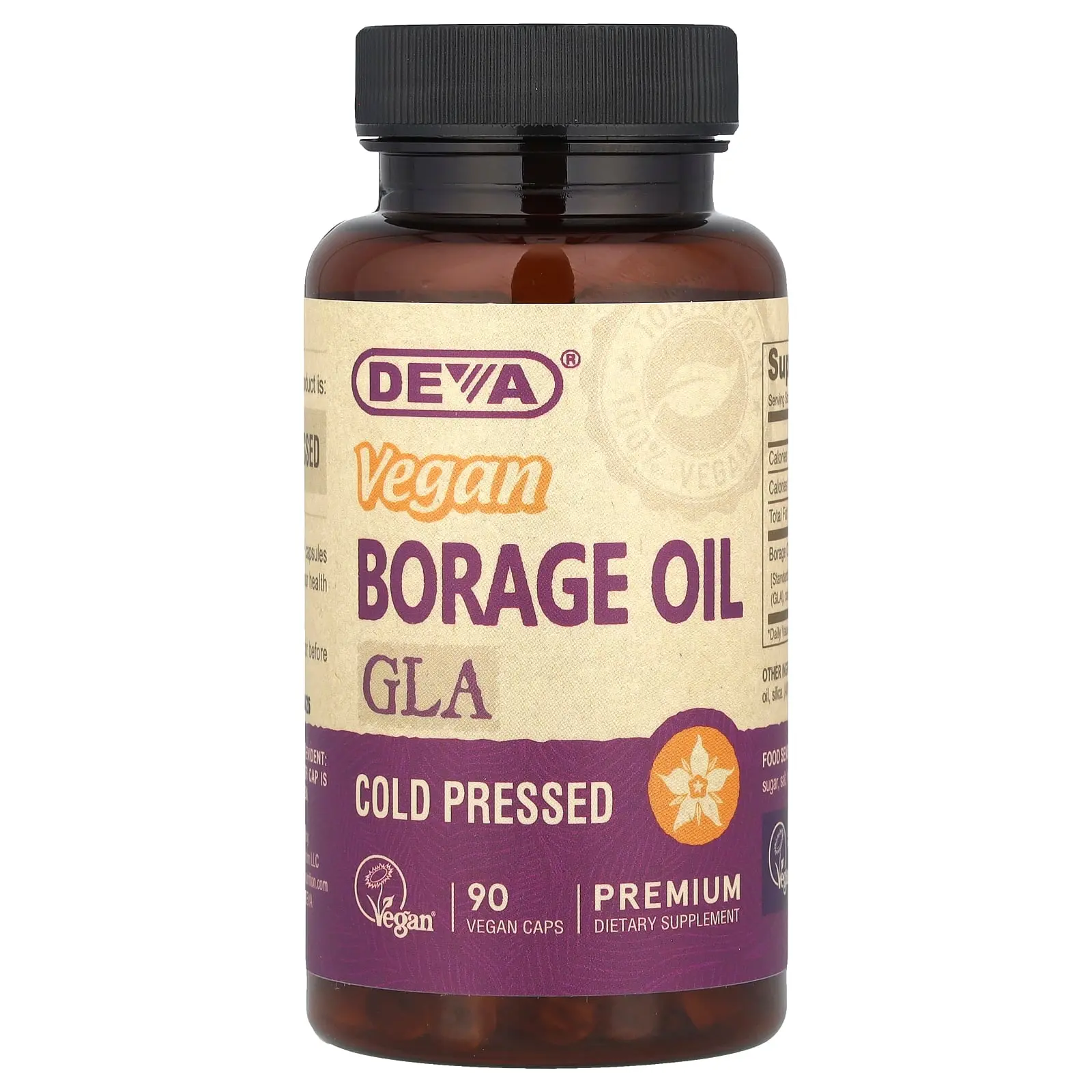 Deva Vegan Borage Oil, GLA, 90 Vegan Caps (500 mg per Capsule)