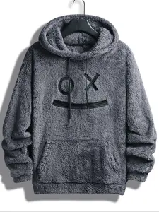 Men's Embroidered Fitted Hooded Sweatshirt with Fleece Lining, Casual Long Sleeve Pullover with Pocket, Fall Winter Aesthetic Fashion, Comfortable Fit