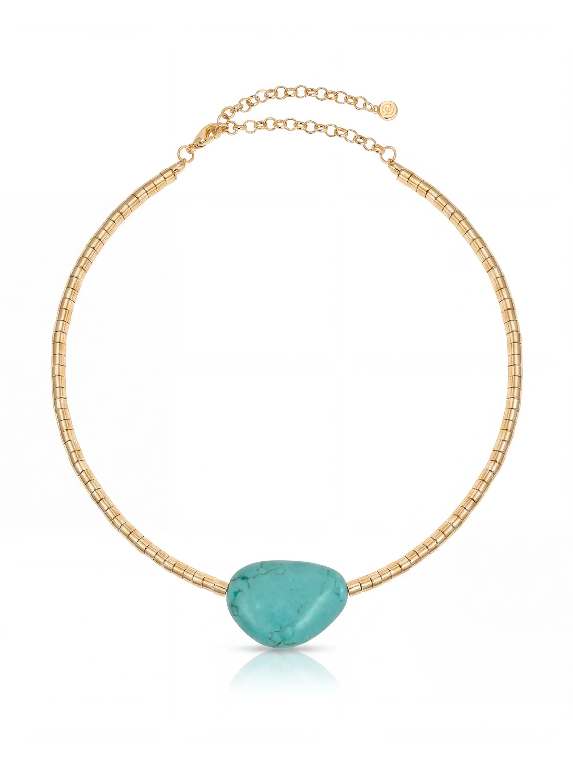 Ettika Gold Beaded Turquoise Nugget Necklace with Turquoise Pendant and Gold Beaded Design