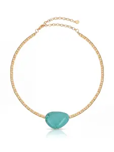 Ettika Gold Beaded Turquoise Nugget Necklace with Turquoise Pendant and Gold Beaded Design