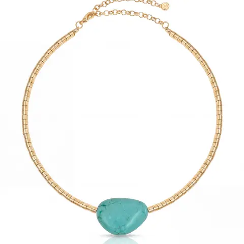 Ettika Gold Beaded Turquoise Necklace – Beaded Layering Necklace with Natural Turquoise Pendant, Boho Chic Jewelry for Women