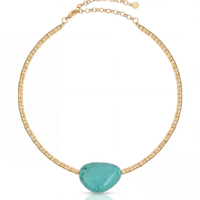 Ettika Gold Beaded Turquoise Necklace – Beaded Layering Necklace with Natural Turquoise Pendant, Boho Chic Jewelry for Women