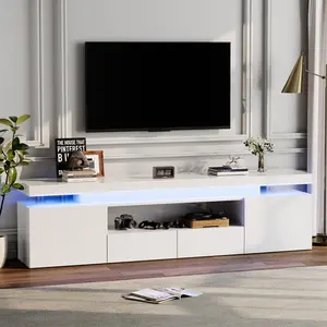 LED TV Stand for 75 80 85 95 Inch TV, High Gloss Entertainment Center with Power Outlets, RGB LED Lights, Glass Storage Shelves, Media Console Table with Cable Management for Living Room Bedroom Gaming Room