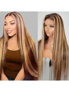 Highlight Ombre Lace Front Wig Human Hair 5x5 Honey Blonde Straight Lace Front Wigs Human Hair Pre Plucked 4/27 Colored Glueless HD lace Frontal Wigs for Women 180 Density