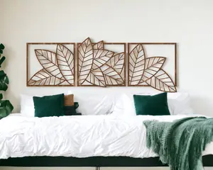 Macrame Leaf Wall Hanging | Nature Wall Art | Wooden Leaf Triptych Wall Decor | Tropical Leaf | Above Bed Wall Art | Over the Couch