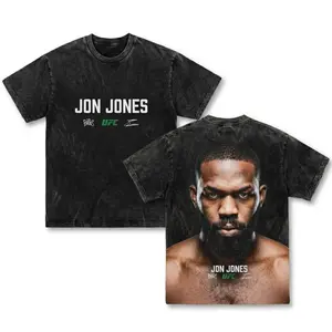 Vintage Washed Jon Jones Graphic Tee – Aggressive Fighter Oversized Black T-Shirt for MMA Fans