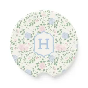 Floral Soapstone Car Coaster, Personalized Initial