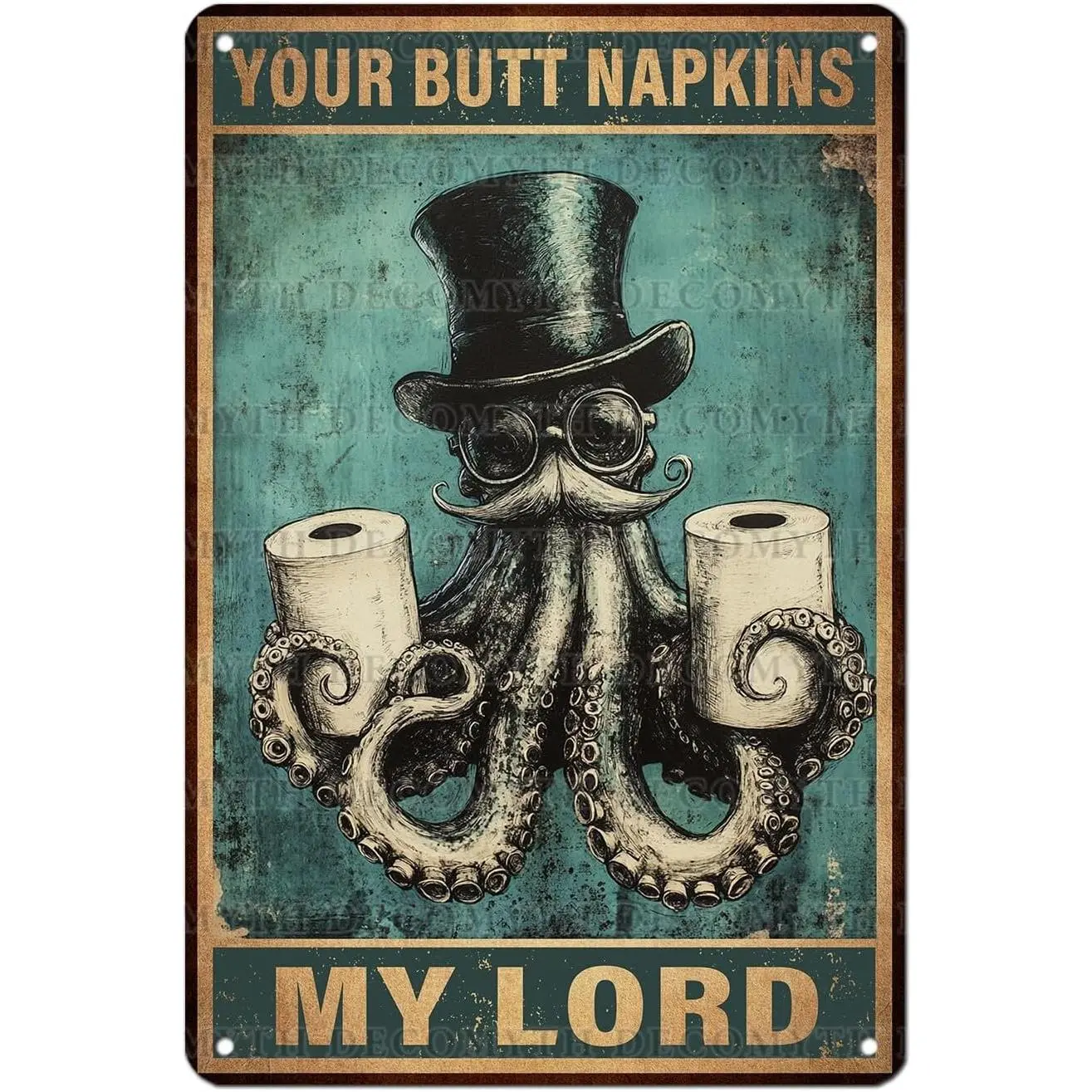 Octopus Decor Metal Tin Sign Vintage Nautical Octopus Bathroom Decor Wall Art for Bathroom Restroom Home Office Bar Man Cave Nautical Humor Gifts for Octopus Lovers 12 * 8inch