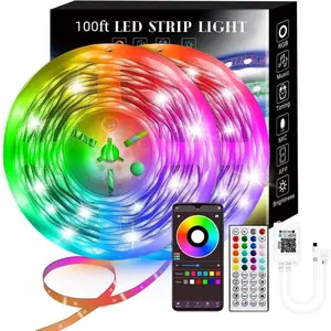100FT LED Strip Lights 2 Rolls of 50ft RGB Strip Lights Sync to Music with 40 Key Remote Controller Multi-Colored for Bedroom