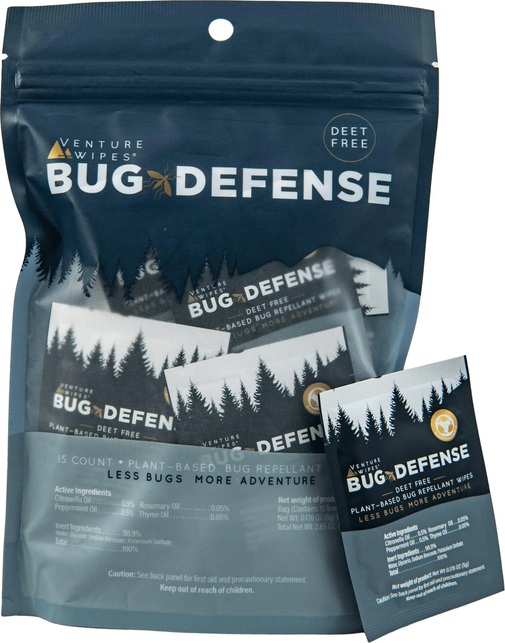 Venture Wipes Natural Mosquito Repellent Wipes - DEET-Free Bug Repellant