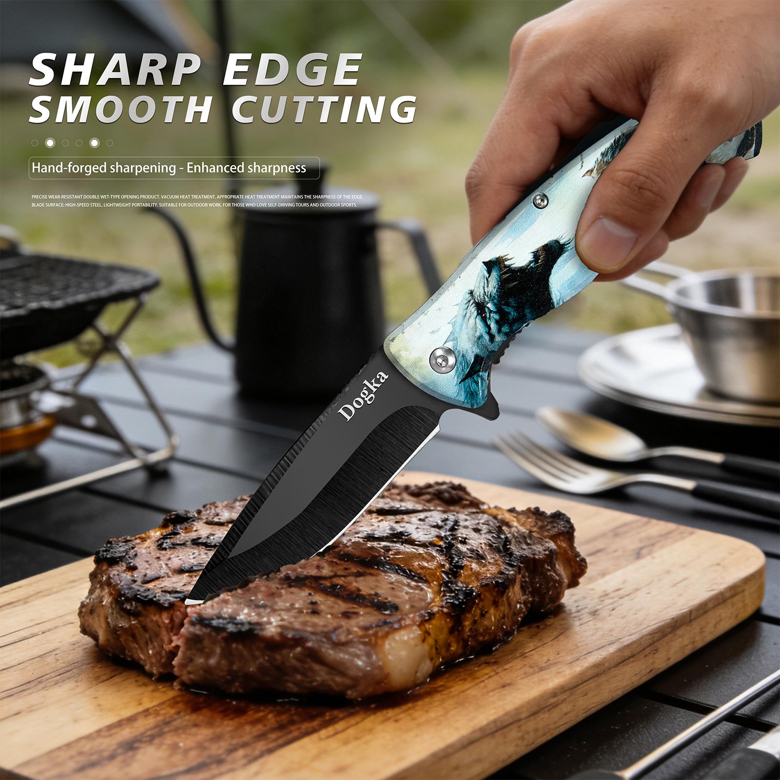 Wolf Pattern Folding Kitchen Knife | Sharp Fruit & Food Prep Tool Decorative Wolf-Themed Folding Kitchen Knife | Ideal Gift for Cooks Folding Kitchen Knife Fruit Prep Knife Portable Cooking Knife Compact FoldableKitchen PrepTool for DailyUseGiftable Wolf