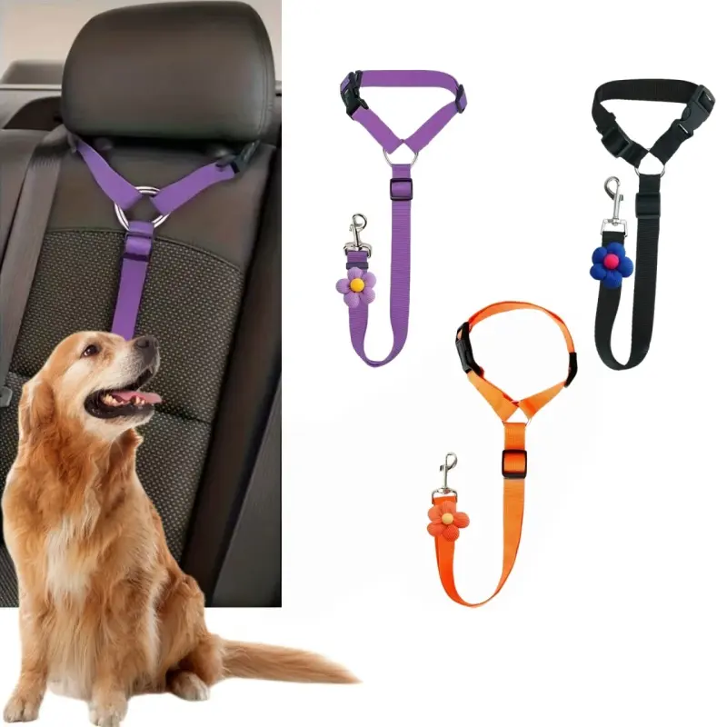 2 Packs Adjustable Dog Car Seatbelt Harness, Pet Safety Seat Belt for Dogs and Puppy, Headrest Restraint Tether for Car Travel, Secure Pet Accessories for Vehicle Seats-MM1