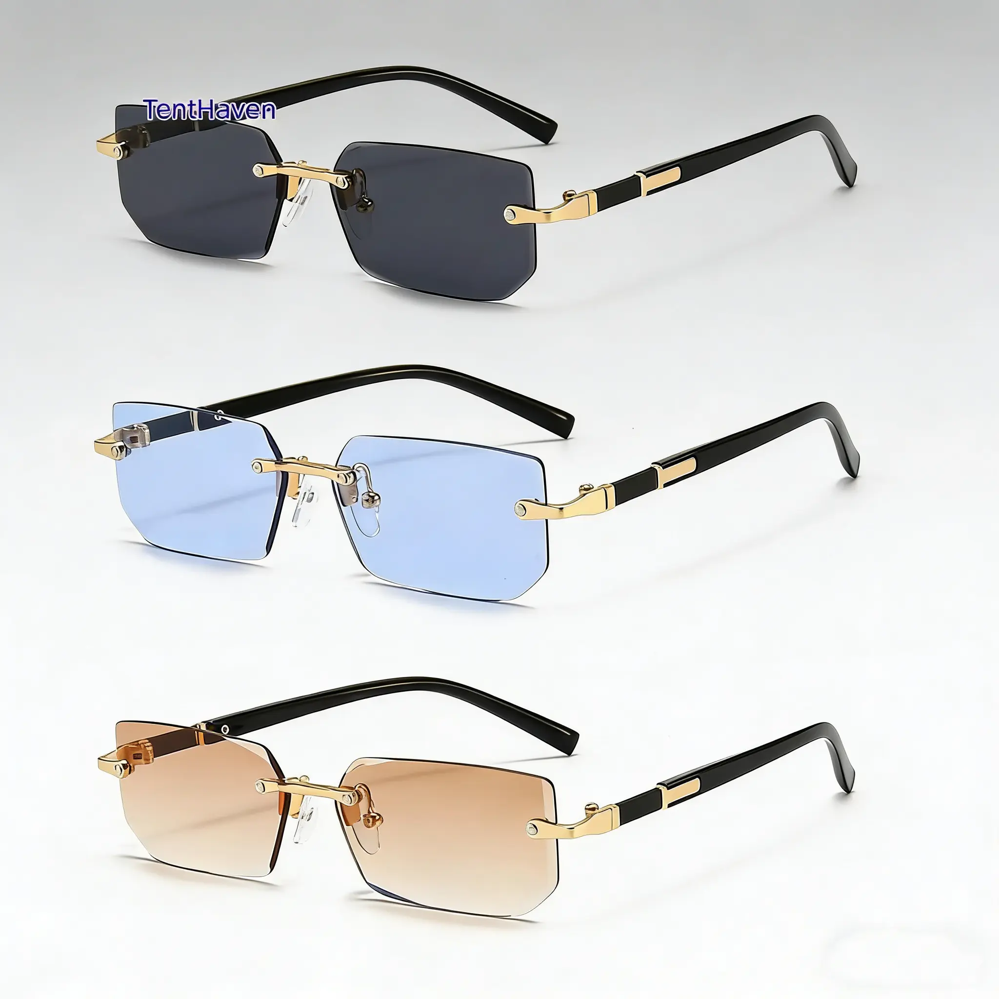 Frameless Rectangular Sunglasses Set (3-Pack) for Men & Women, Small Casual Eyewear for Outdoor Sports & Summer Travel Cycling, Casual Sunglasses, Unisex, 3Pcs, Unframed, Sun Protection, Fashion Sunglasses, Beach Travel Eyewear