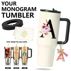 ZIOSINM Personalized Graduation Gifts 2026, Initial 40oz Tumbler with Handle and Straw, Summervibes Aesthetic, Universal To-Go Cup Insulator for Iced Coffee, Leak-Proof Coffee & Travel Mug with Keychain & Greeting Card retirement