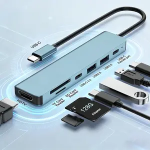 USB-C HUB, 7-In-1 Multiport Adapter, Type C Ports, Supports USB 3.0 5gbps, 4K HD TV, 100w PD Fast Charging, SD/TF Card Reader, for Macbook Pro/iPad Pro/xps, USB C Dongle