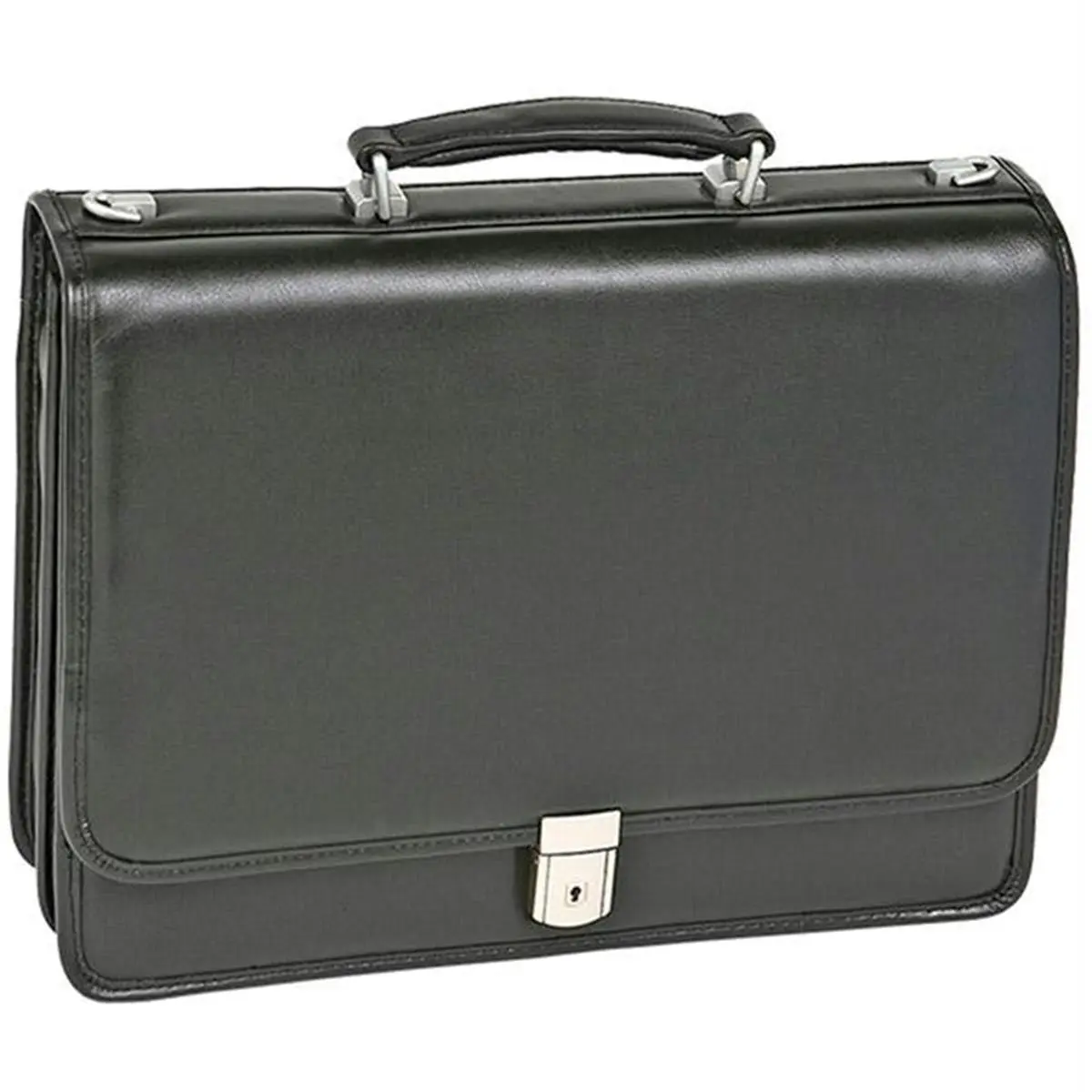 McKleinUSA Men's Black Full-Grain Leather Business Briefcase for 17-Inch Laptops, Triple Compartment with Adjustable Shoulder Strap, Multi-Compartment, Zip, Key Lock, Triple Compartments