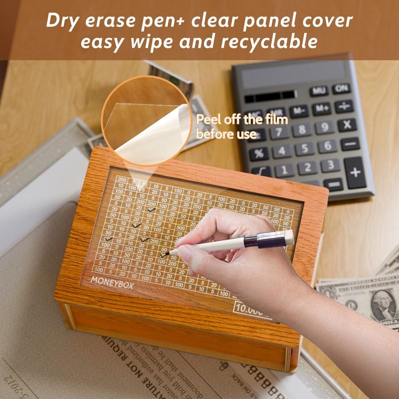 Wooden Money storage jar Money Bank, Countdown Money Saving Box with 10000 Dollars Target, Money storage jar with Money Target and Numbers to Check for Boys Girls (10000 USD)