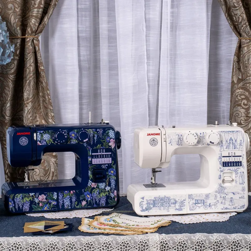 Floral and Toile sewing machine designs displayed together