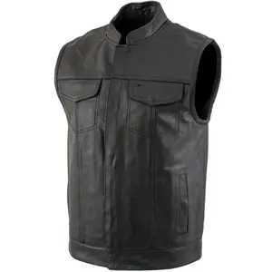 Men's Black American Leather Combination Motorcycle Vest