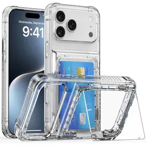 Phone cases for iPhone 17 Pro Max 16 15 14 13 12 11 Pro Max case Wallet - Style Protective Case with Card Holder (Holds 5 Cards) case Yellowing Resistant Transparent TPU Back Cover, Flip Wallet ID Slot Cover with Stand  Clear for iphone 17 Pro Max