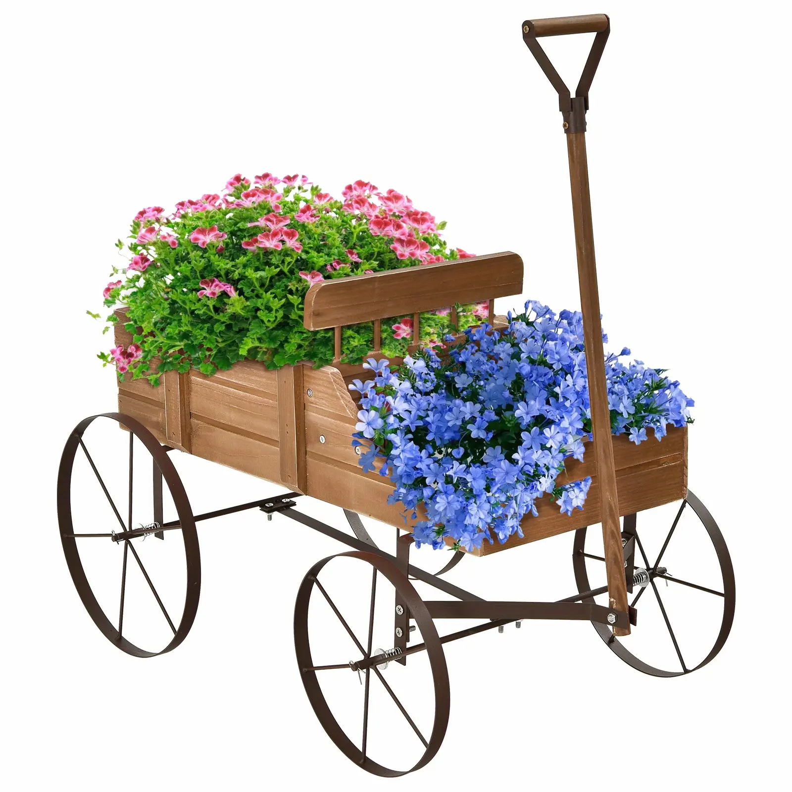 Flower Stand W/4 Metal Wheels, Solid Wood Planting Trolley, Flower Trolley Wooden Trolley W/15 Kg(33lbs) A Load Capacity, Flower Box For Garden, Balcony, Terrace, Brown/ Green/ Red/ Blue/ Gray