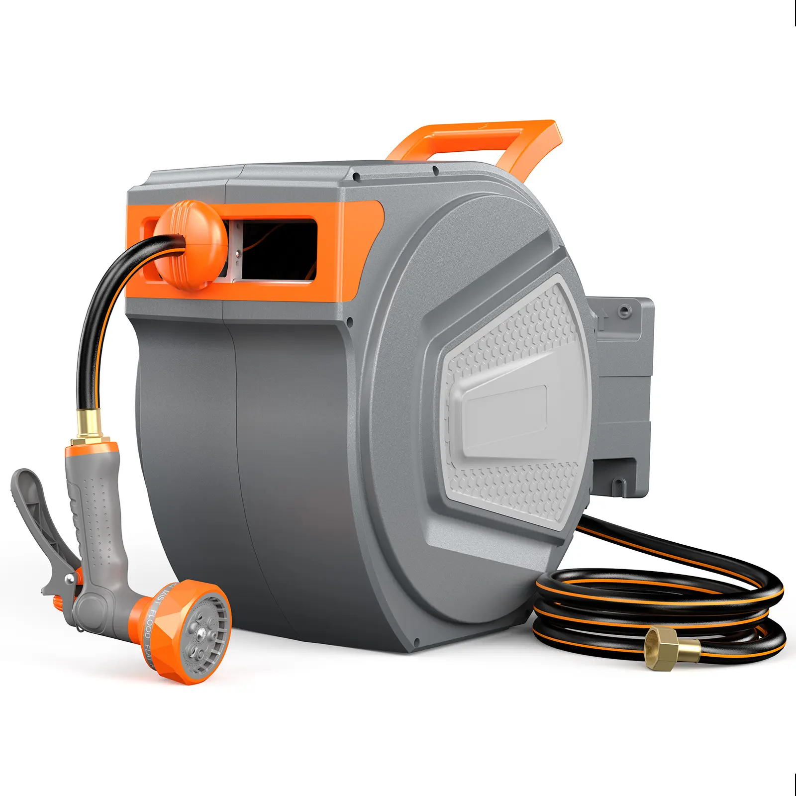 Retractable Garden Hose Reel, Water Hose with Nozzle | Automatic Heavy Duty Wall Mounted, 9 Pattern, Slow Rewind Any Length Lock, 180° Swivel for Garage Outside
