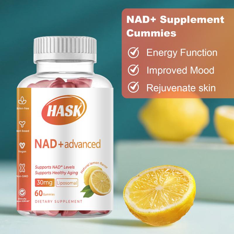 HASK NAD+ Advanced Liposomal Gummies - Anti-AgingCell Boost -Natural Lemon Flavor - 30 Vegan Gummies500 mg NAD+ and 50 mg Resveratrol HASK NAD+ Advanced Liposomal Gummies - Anti-AgingCell Boost -Natural Lemon Flavor - 30 Vegan Gummies500 mg NAD+ and 50 mg Resveratrol