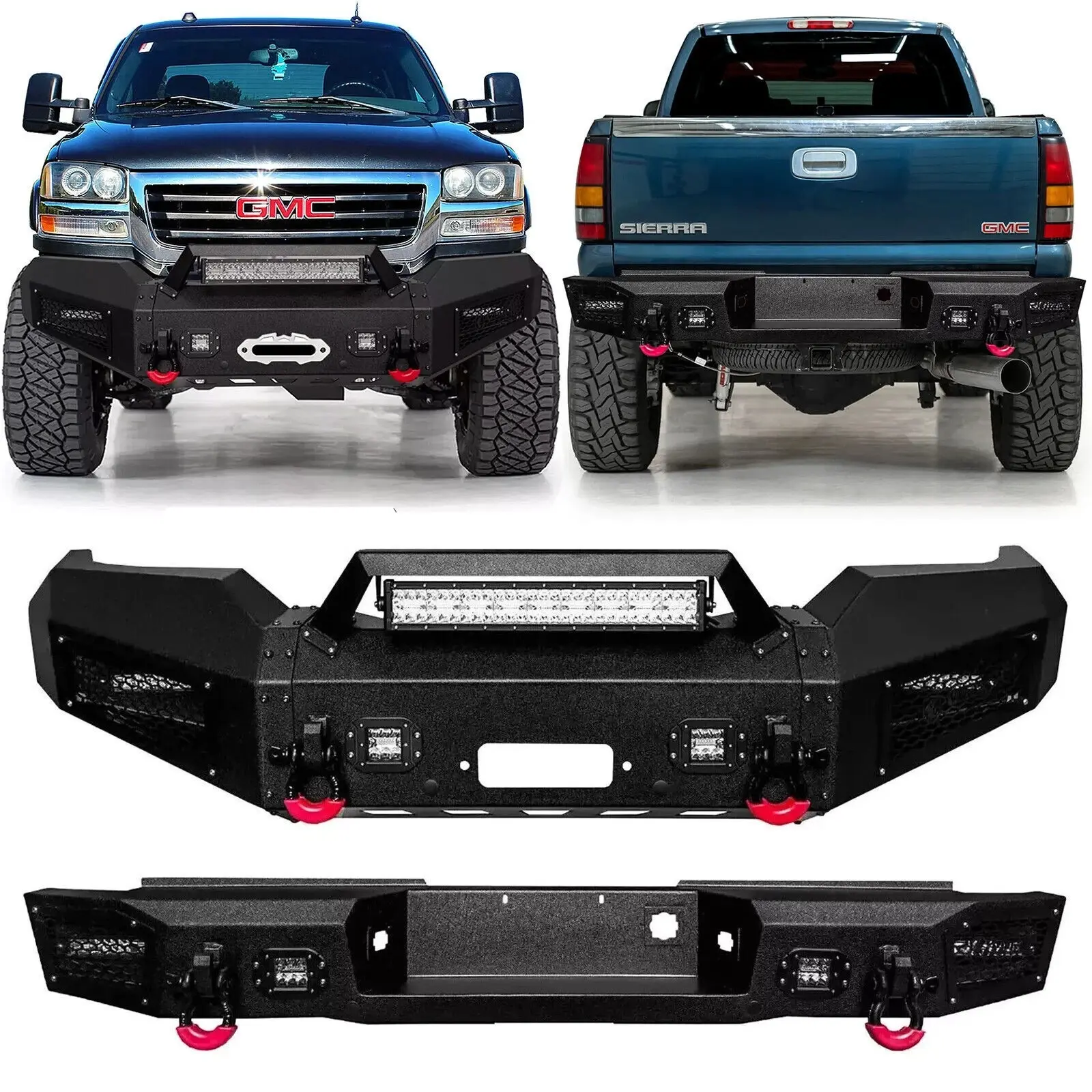 Vijay For 2003-2006 GMC Sierra 1500 Steel Front/Rear Bumper W/Winch Plate&Lights