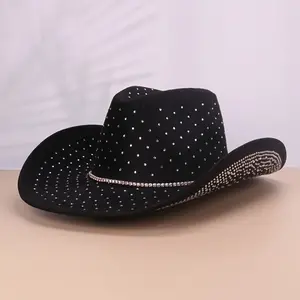 1pc Women's Sparkling Rhinestone Cowboy Hat with Hard Cardboard Packaging - Large Wide Brim, Drawstring Closure, Breathable & Durable for Stage Performances, Elegant Western Party Outfit Accessory (Black w toad  hat winter cap winter wear