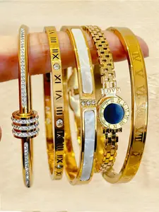 5 fashionable, simple and personalized LOVE series Roman numeral stainless steel bracelet set suitable for both men and women's daily life, parties, and weddings. Multi element design, exquisite and ideal gift for Valentine's Day and Mother's Day