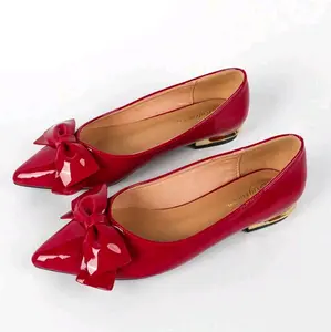 Women Bow Decor Point Toe Flats, Funky Red Outdoor Flats