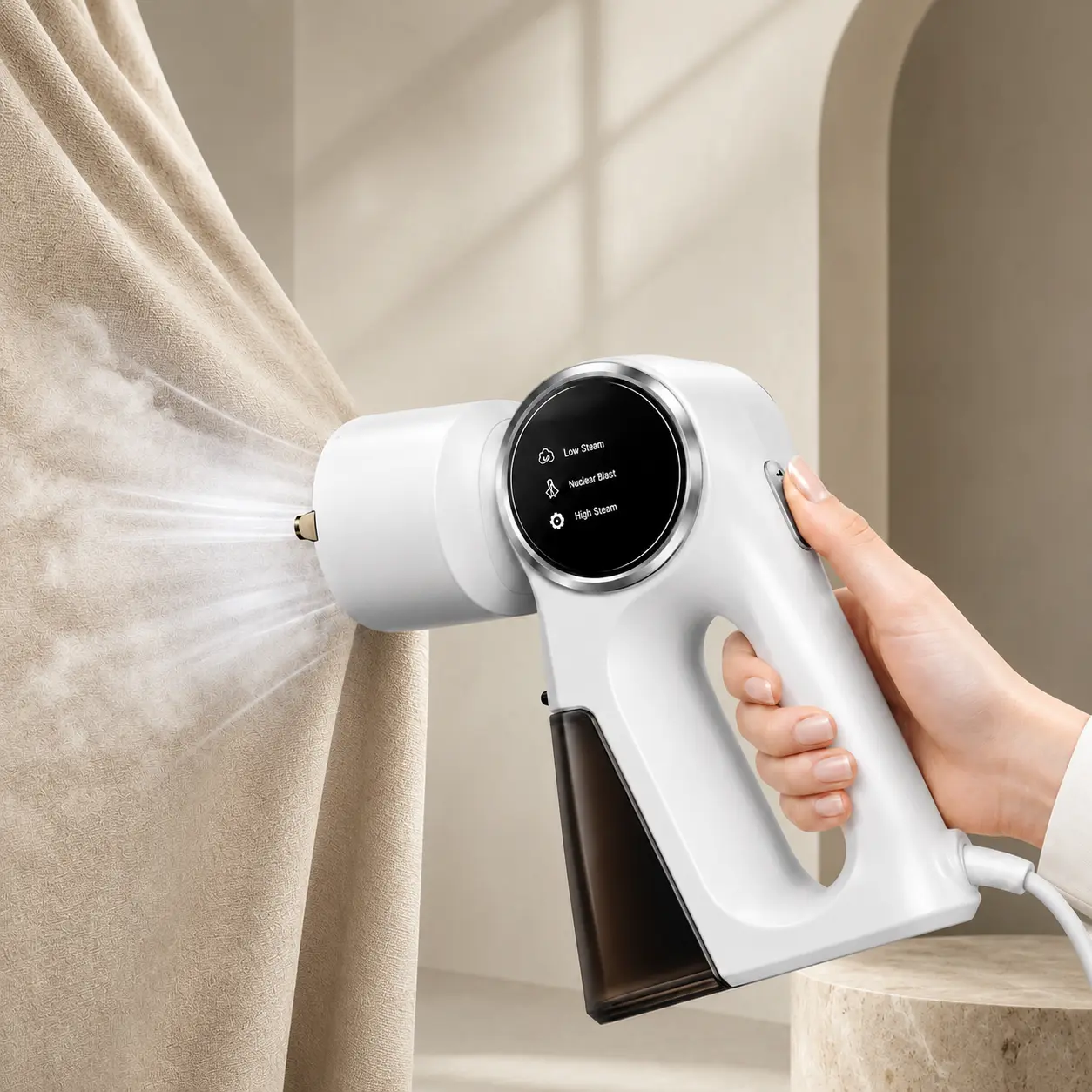 Portable Garment Suction Vacuum Self-Standing Steamer for Clothes, 3+3 Levels with button-control & LED Display, 30s Fast Heating, 6000Pa Suction for Fabric Grip, Home&Travel Clothing Steamer Iron, No-Leak Handheld Travel Steamer for 6+ Fabrics(110-240V)