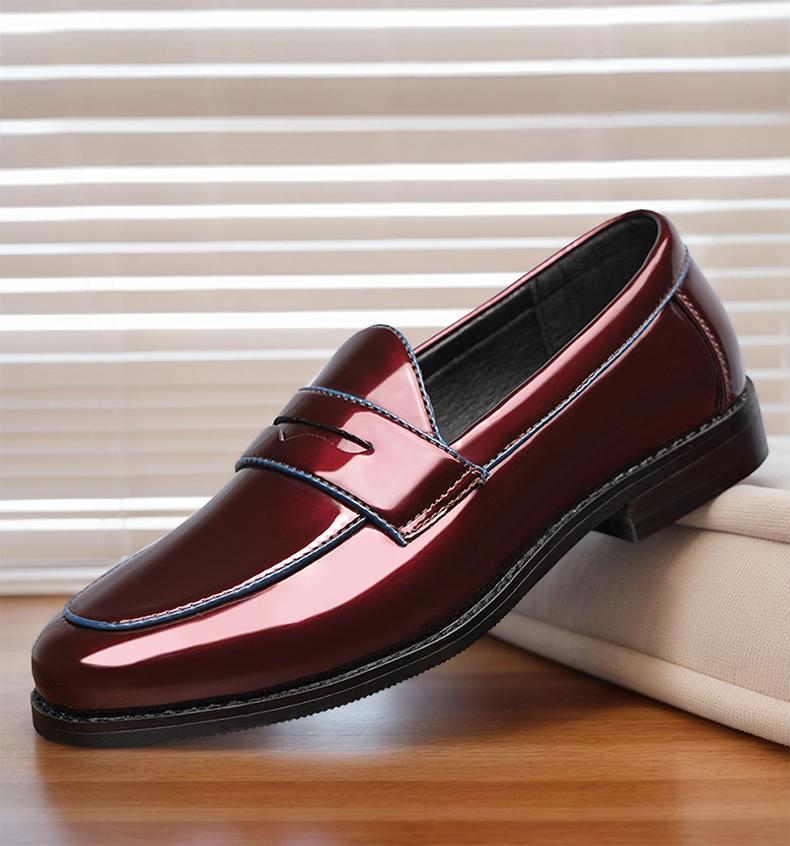 Men's Contrast Stitch Penny Loafers, Glossy Slip-On Formal Dress Shoes8662 Men's Contrast Stitch Penny Loafers, Glossy Slip-On Formal Dress Shoes8662