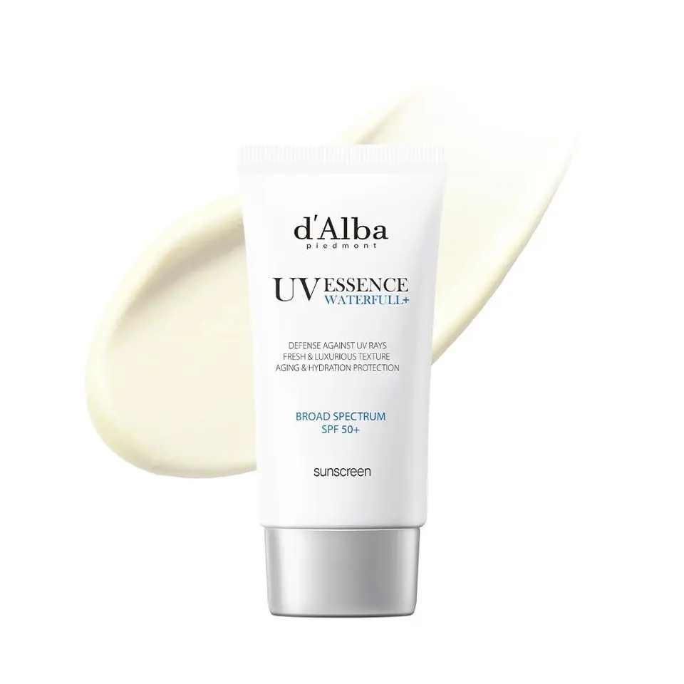 d'Alba Piedmont Waterfull Essence Sunscreen with Hyaluronic Acid, SPF50+ Hydrating UV Protection, Lightweight Serum for Gentle Skin and a Dewy Finish, Radiant Skin, Hydration, Sunscreen Everyday, Glow Routine, All Skin Types