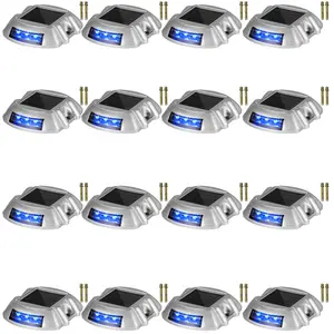VEVOR Driveway Lights 16-Pack,  Solar Driveway Lights with Switch Button, Solar Deck Lights Waterproof, Wireless Dock Lights 6 LEDs for Path Warning Garden Walkway Sidewalk Steps, LED Bright Blue