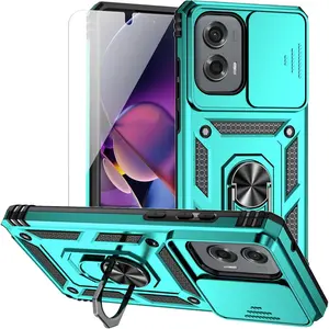for Motorola Moto G Stylus 5G 2024 Case with Camera Lens Cover HD Screen Protector, Dual Layer Military-Grade Drop Tested Magnetic Ring Holder Kickstand Protective Phone Case (Mint)