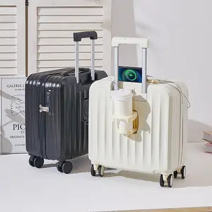 18-inch Carry on Suitcase Front Opening Cover with Charging Interface & Cup Holder Password Lock Waterproof Luggage Children's Suitcase Traveling Bag Wheel Bag Travel Essentials